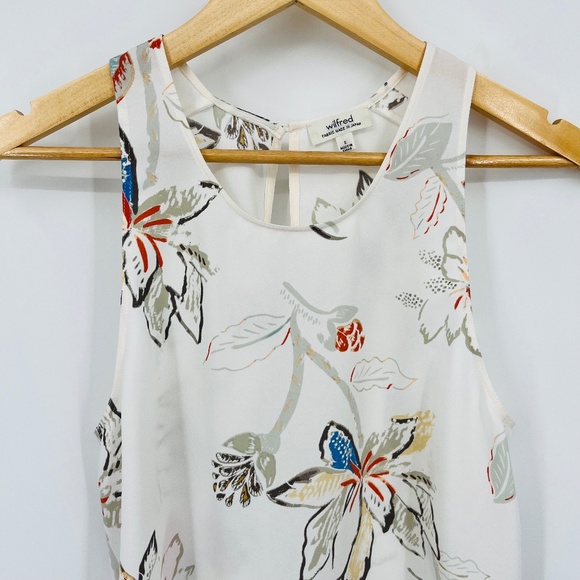 Aritzia Wilfred Cream Floral Print Sevres Silk Trim Sleeveless blouse Size Small - Picture 3 of 10